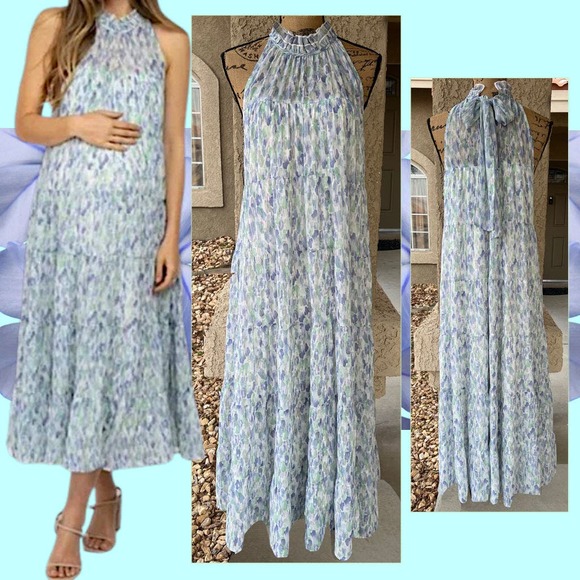 PinkBlush chiffon watercolor tiered midi dress Size L - Picture 3 of 7